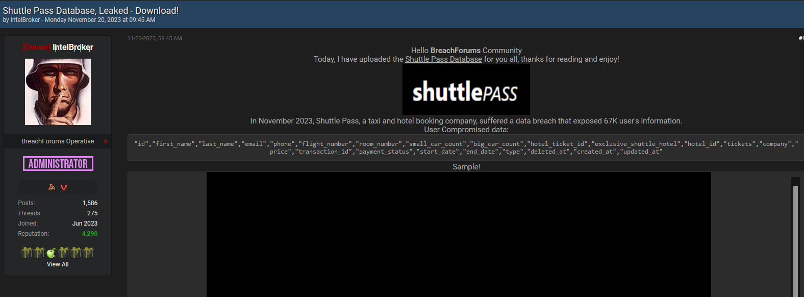 Shuttle Pass Suffers Major Data Breach 67,000 Users' Information