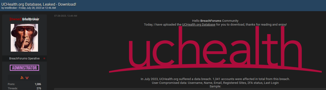 UCHealth.org Data Breach: Over 1,300 Accounts Compromised in July 2023