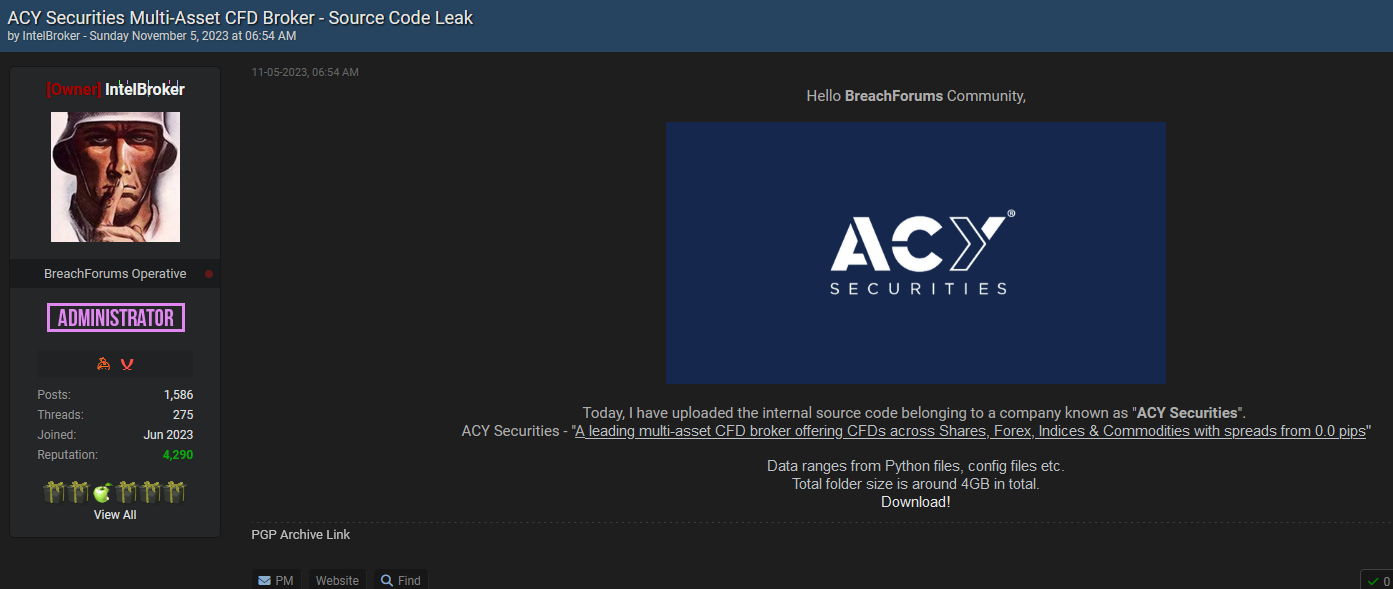 ACY Securities Suffers Major Source Code Leak