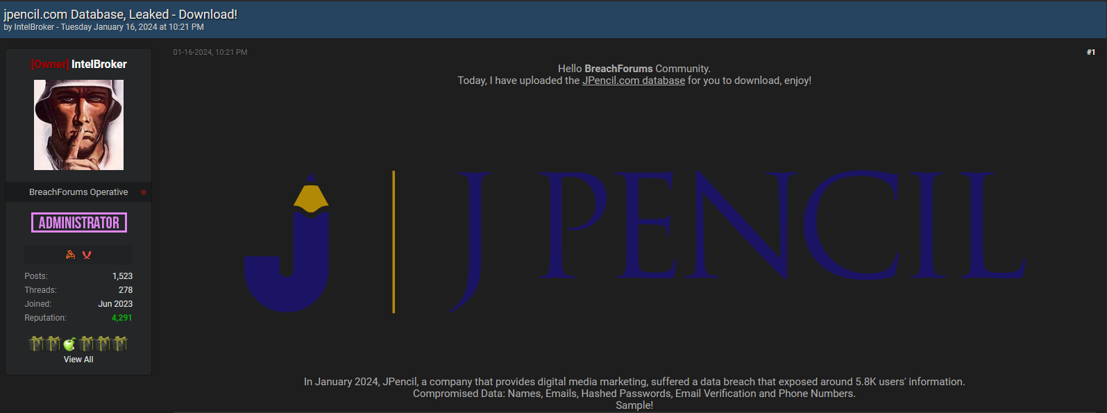 JPencil.com Suffers Data Breach: Over 5,000 Users' Data Exposed