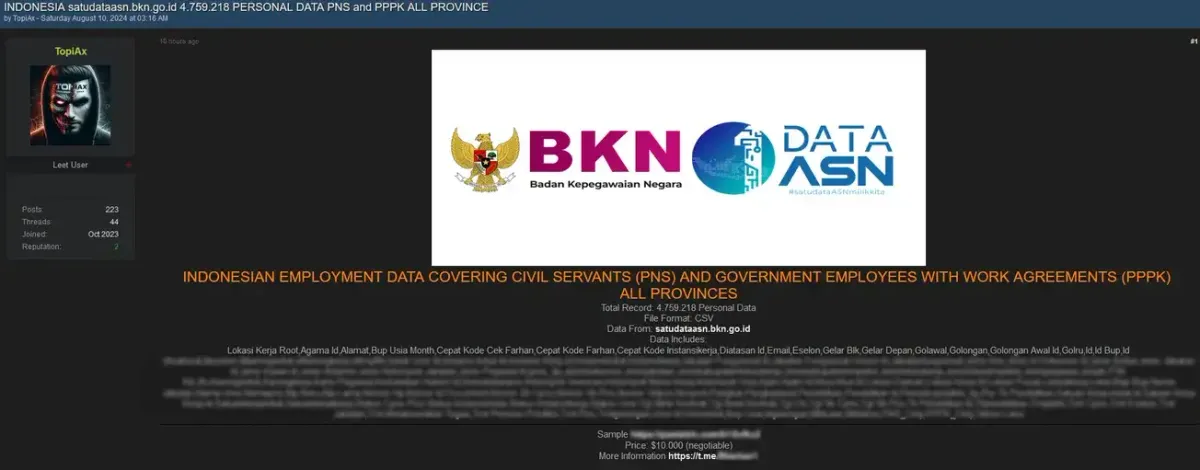 Massive Data Breach Exposes Personal Information of Nearly 5 Million Indonesian Civil Servants