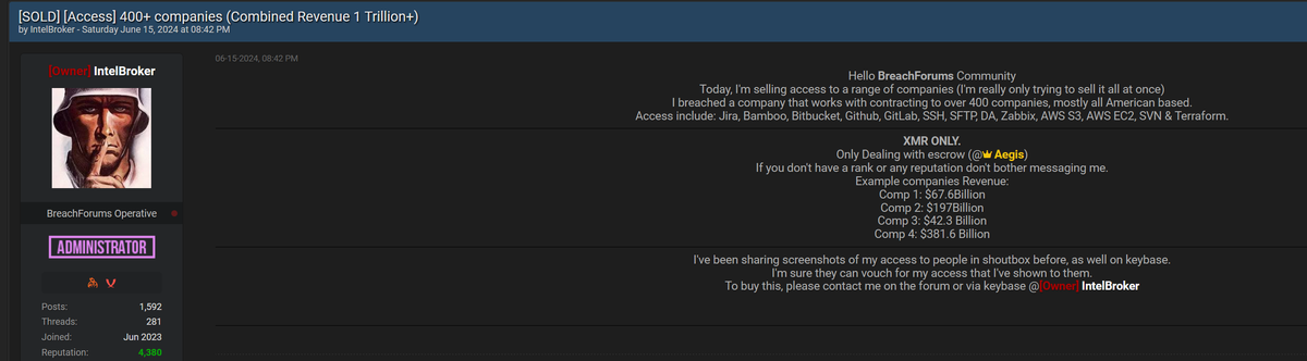 Massive Data Breach: Hacker Offers Access to 400+ Companies with Combined Revenue Over $1 Trillion