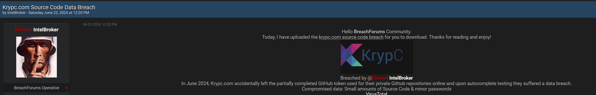KrypC Technologies Suffers Data Breach: Source Code Exposed