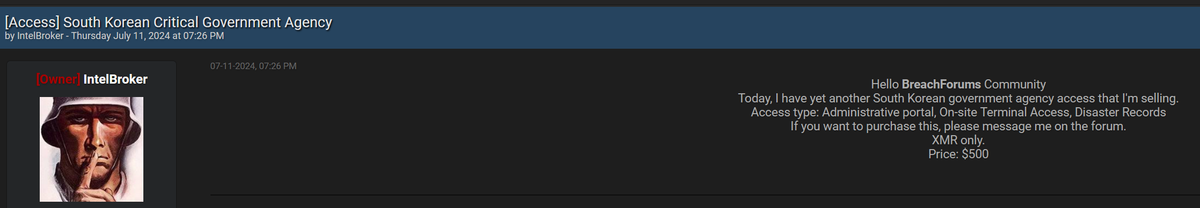 South Korean Government Agency Breach: Critical Access Sold for $500