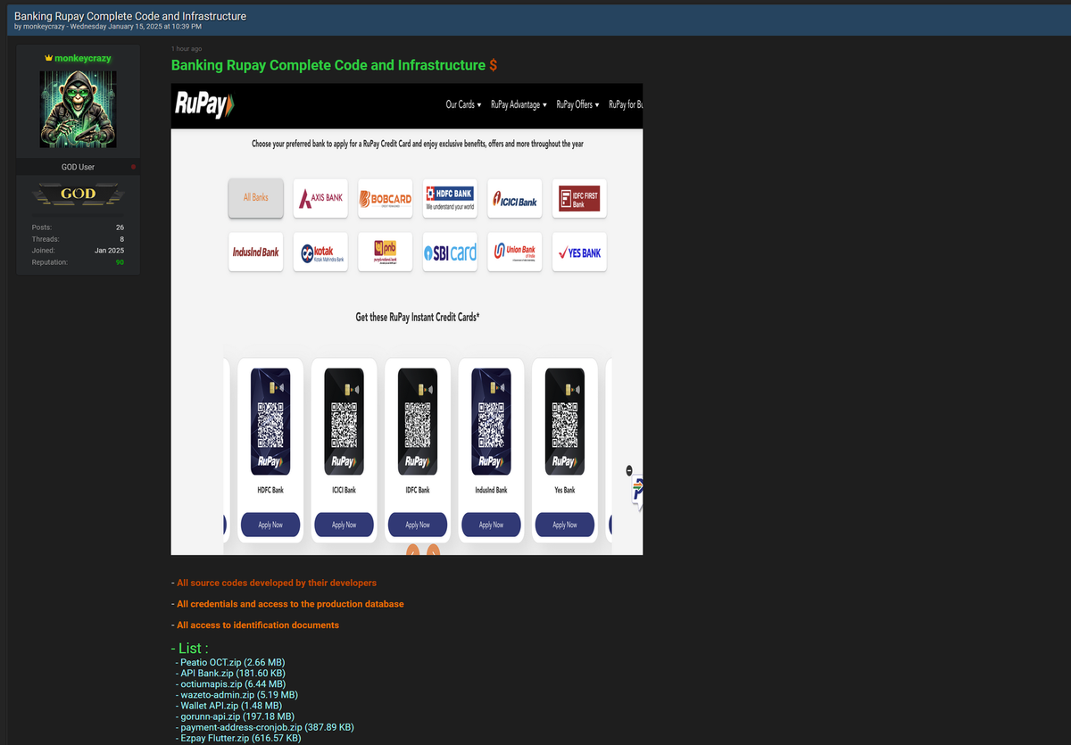 How RuPay Infrastructure Became a Hacker’s Playground: Source Code for Sale