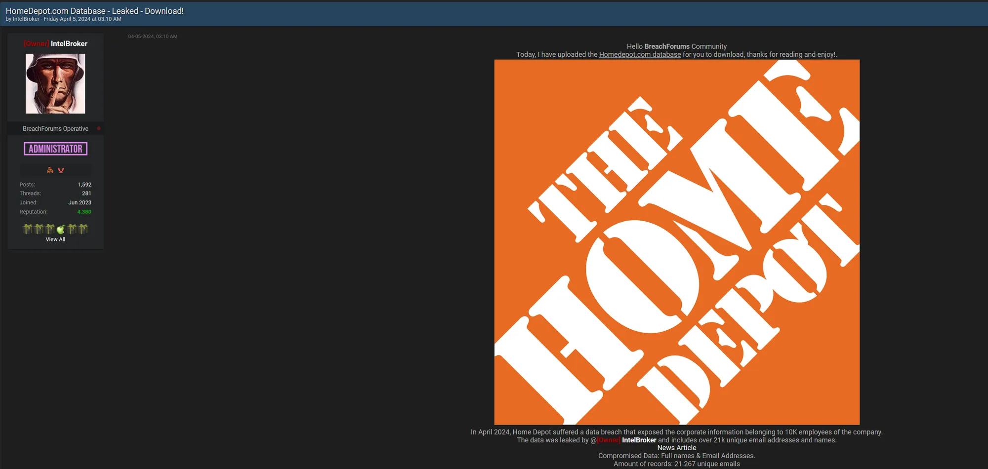 Home Depot Faces Another Data Breach 10,000 Employee Records Exposed