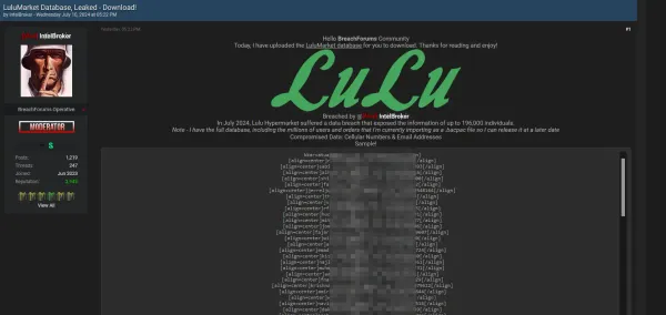 Lulu Hypermarket Data Breach Exposes 196,000 Customers' Information