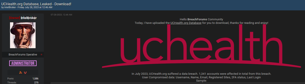 UCHealth.org Data Breach: Over 1,300 Accounts Compromised in July 2023