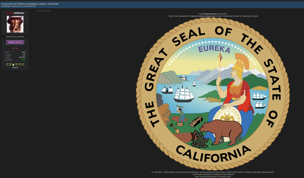 IntelBroker Strikes Again: California State Email Database Compromised