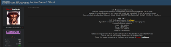Massive Data Breach: Hacker Offers Access to 400+ Companies with Combined Revenue Over $1 Trillion