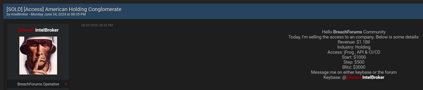 IntelBroker Sells Access to $1.1 Billion Holding Company