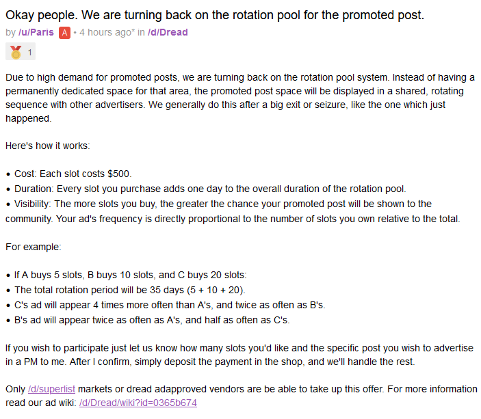 Dread Forum Implements Rotation-Based Advertising System Due to High Demand